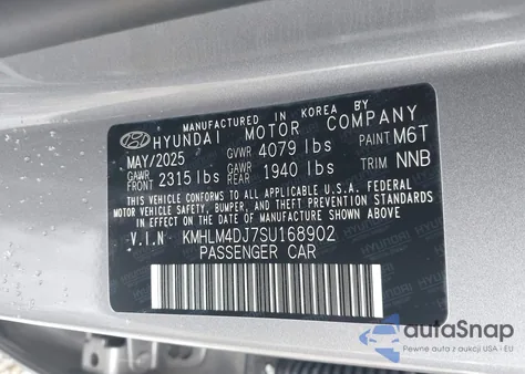 2025 Hyundai Elantra Hybrid Sel Sport из США, поврежденный, VIN KMHLM4DJ7SU168902